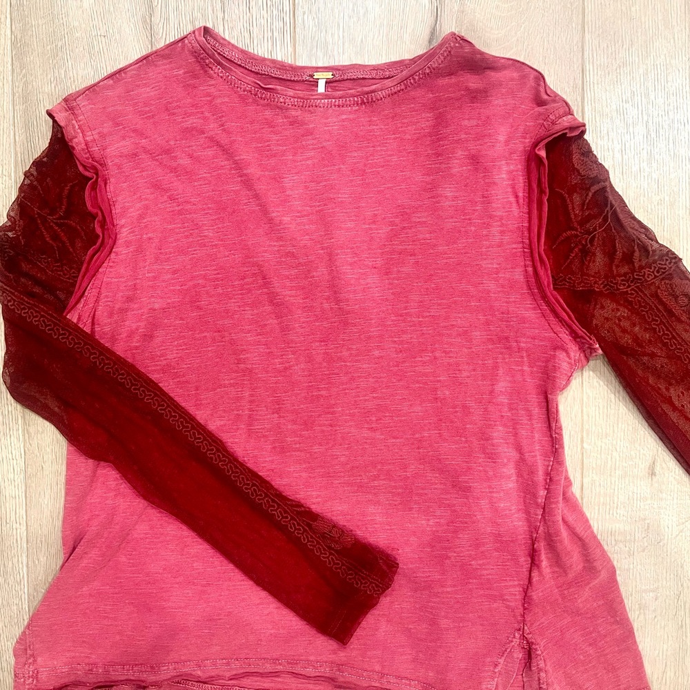 Free People Mesh Sleeve Pieced Top